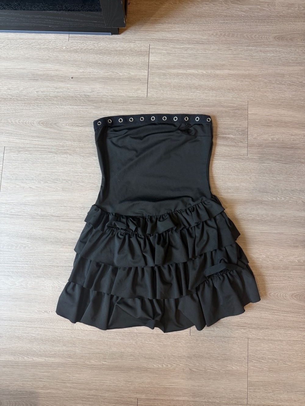 Black Strapless Ruffle Mini Dress